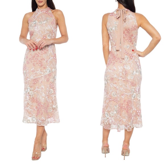 Mariana Dresses & Skirts - Mariana Fitted Sequin Midi Length Cocktail Dress, Size Medium, Champagne, NEW